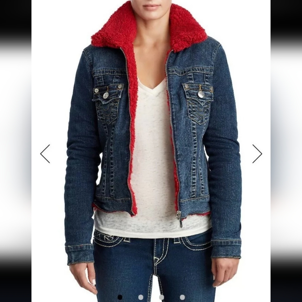 True Religion Kids Denim Jacket with Red Fleece Lining